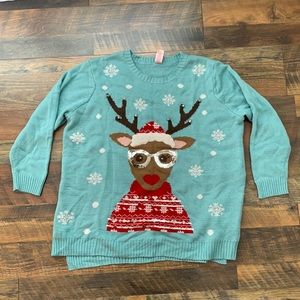 Holiday Time Turquoise Reindeer Sweater. Size:4X